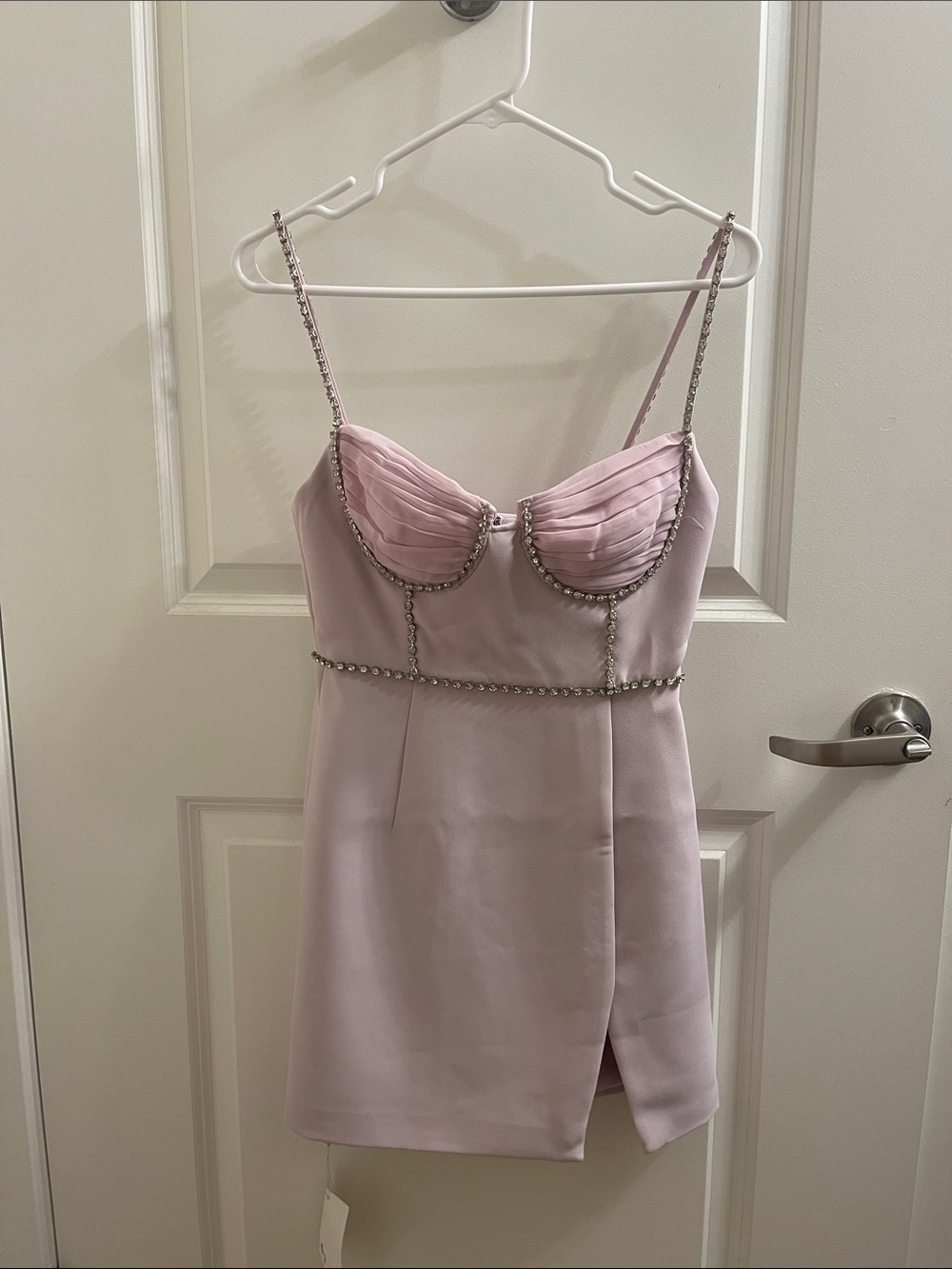 Blush Pink Crystal-Trim Mini Dress